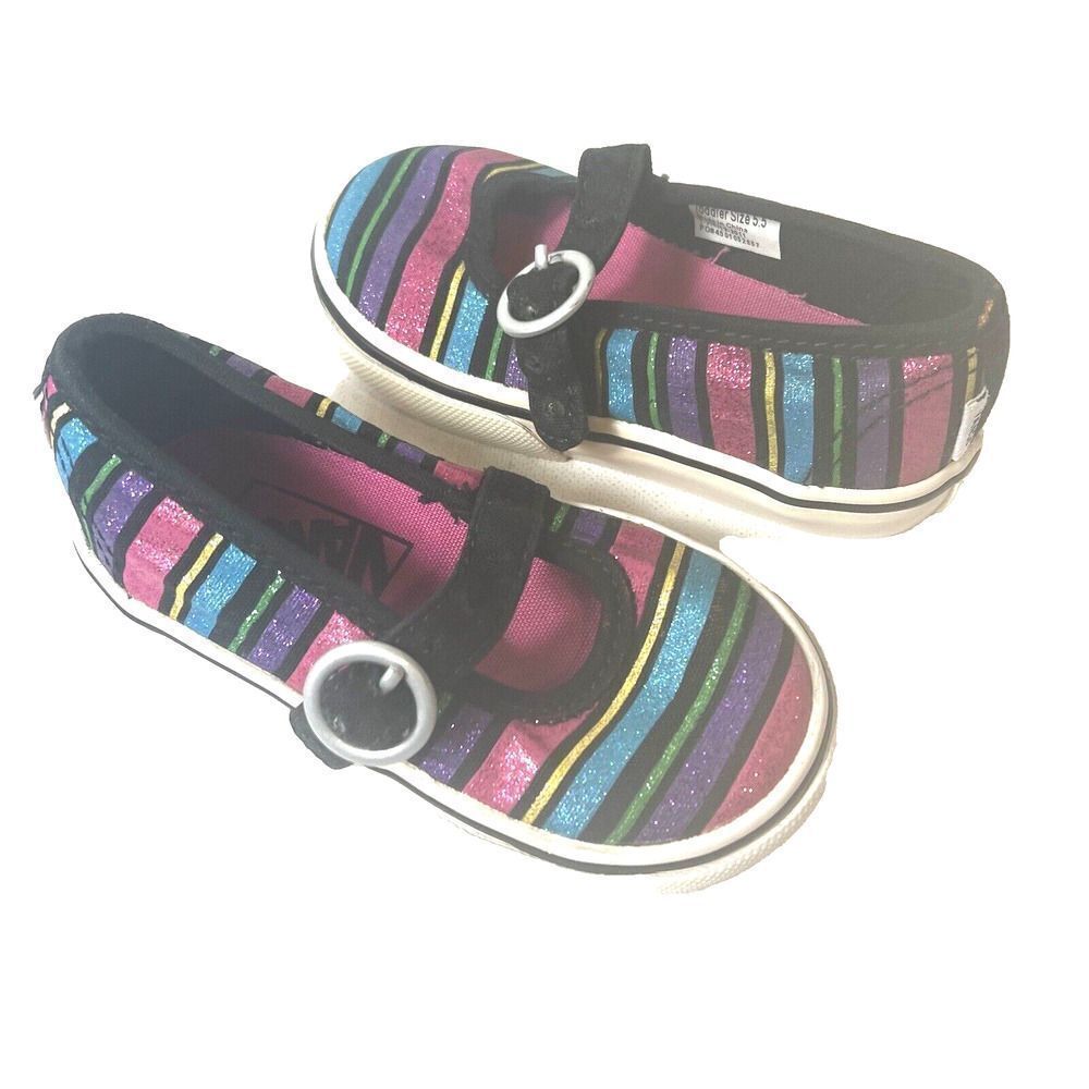 Vans Shoes Toddler Girls 5.5 Multicolor Glitter Striped Comfort Casual Mary Jane